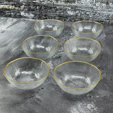 Gold Trim Hammered Glass Bowls, Set of 6